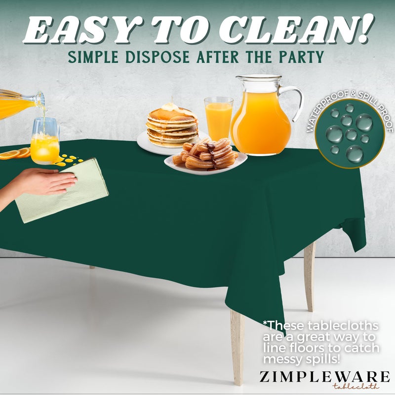 ZIMPLEWARE Premium Dark Green Plastic Table Cloth Disposable (12 Pk) Plastic Tablecloths for Rectangle Tables (54in x 108in) Party Table Cloths Disposable for 6ft to 8ft Rectangle Tables - Image 5